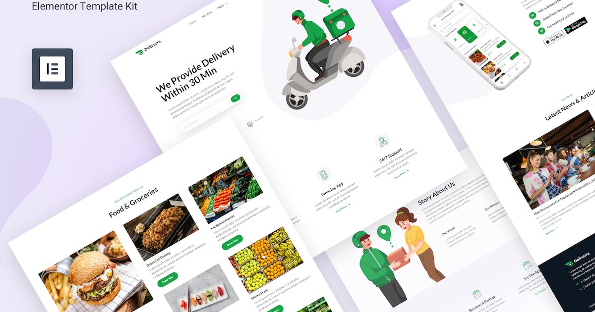 Deliverra - Food & Grocery Delivery App Elementor Template Kit