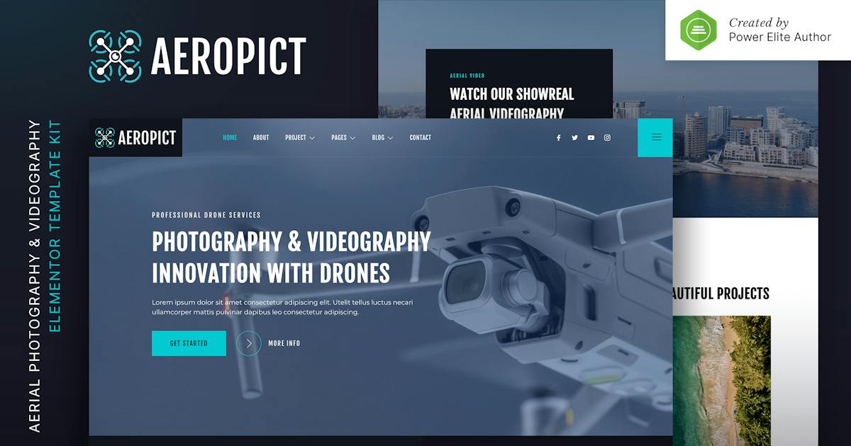 Aeropict - Drone Aerial Photography & Videography Elementor Template Kit