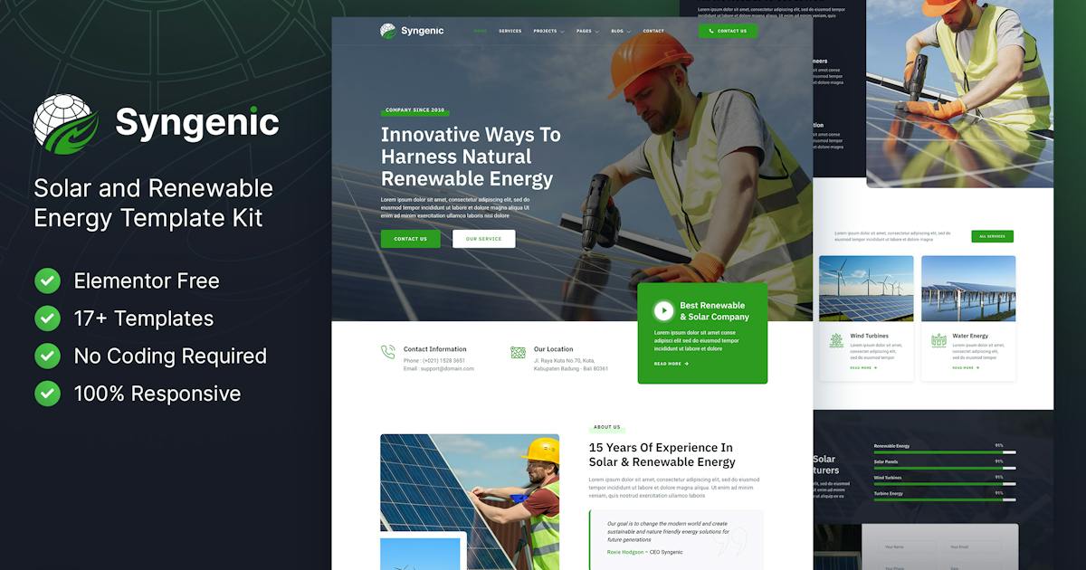 Syngenic – Solar & Renewable Energy Elementor Template Kit