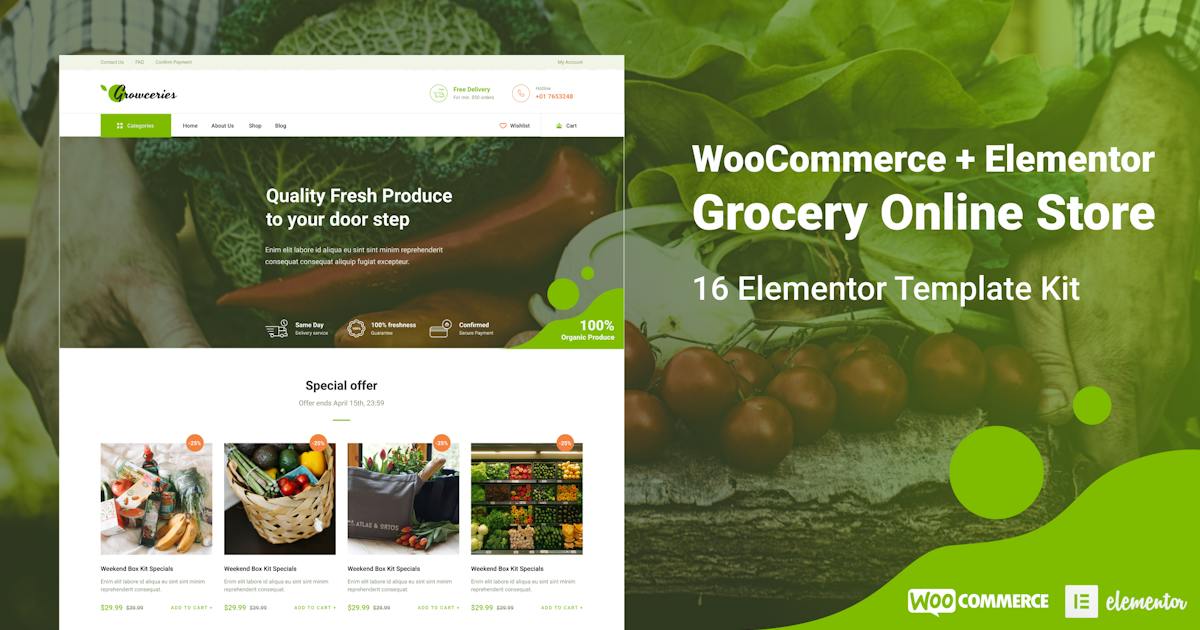 Growceries – Food & Grocery Store Elementor Template Kit