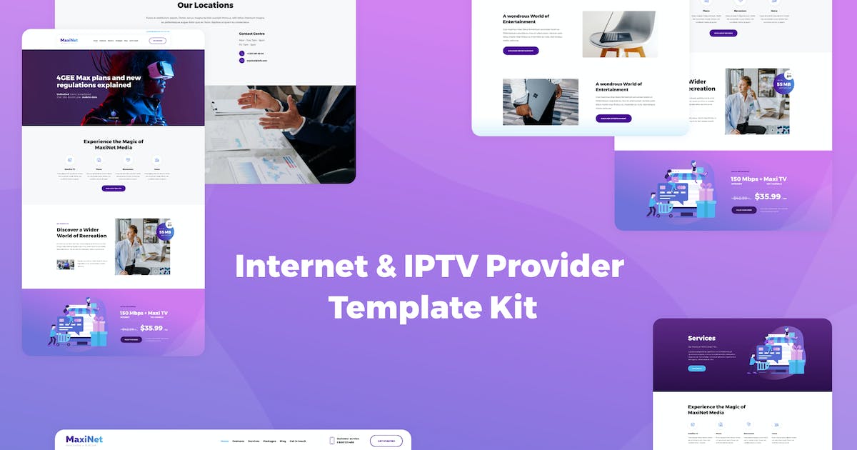 MaxiNet – Internet & IPTV Provider Elementor Template Kit