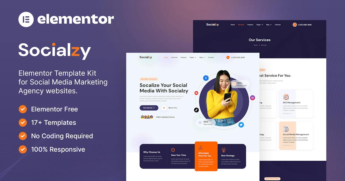 Socialzy - Social Media Marketing Agency Elementor Template Kit