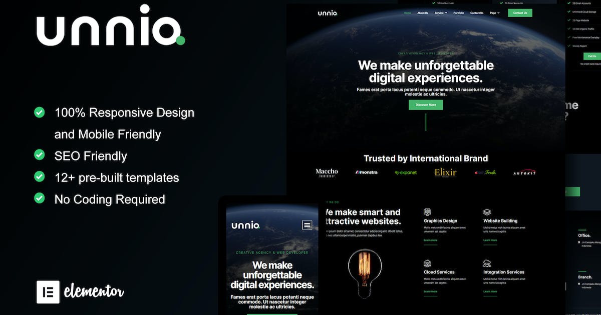 Unniq – Dark Digital Creative Agency Elementor Template Kit