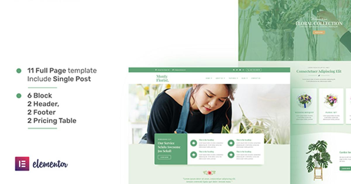 Monty Florist – Flower Boutique & Decoration Elementor Template Kit