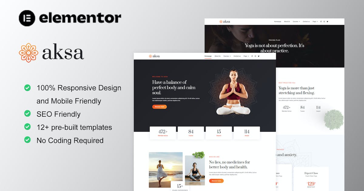 Aksa – Yoga Teacher & Studio Elementor Template Kit