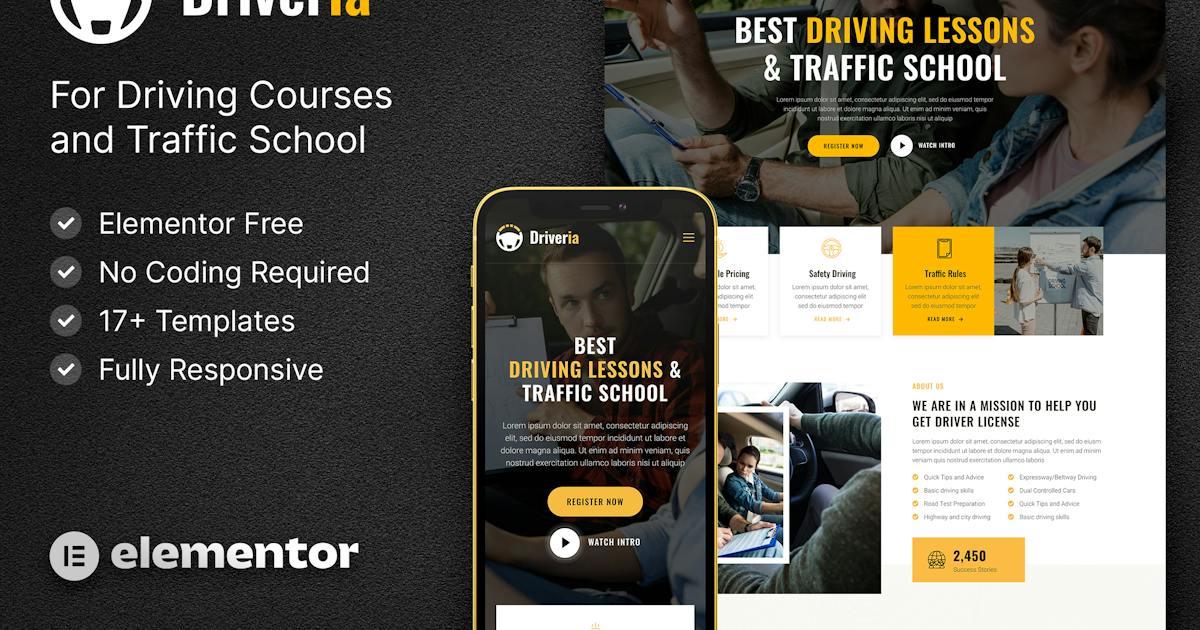 Driveria - Driving Course & Traffic School Elementor Template Kit