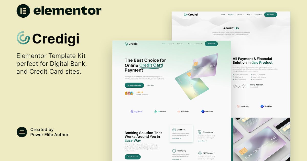 Credigi - Digital Bank & Credit Card Elementor Template Kit