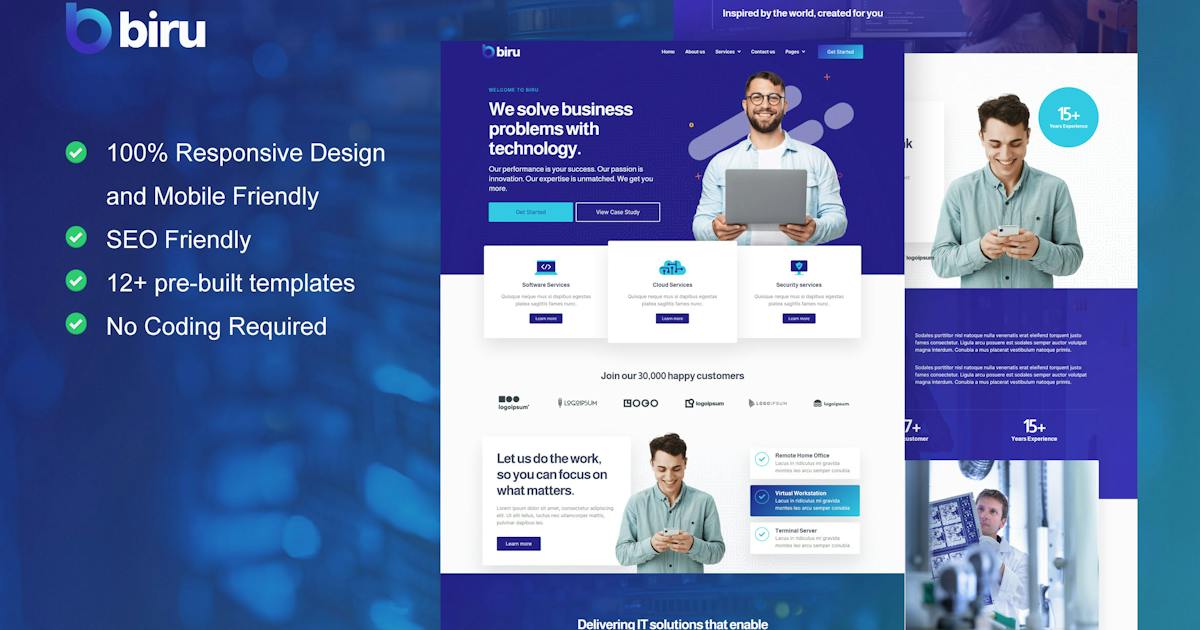 Biru – IT Services Elementor Pro Full Site Template Kit