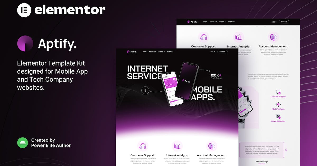 Aptify - Mobile App Landing Page & Tech Company Elementor Template Kit