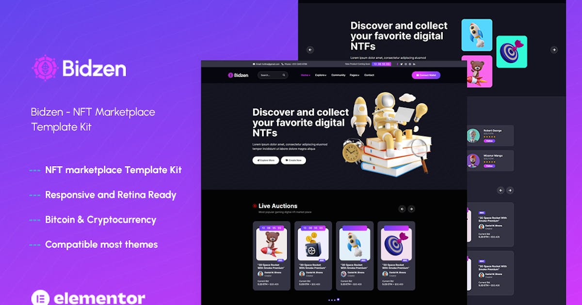 Bidzen - NFT Sales Elementor Template Kit