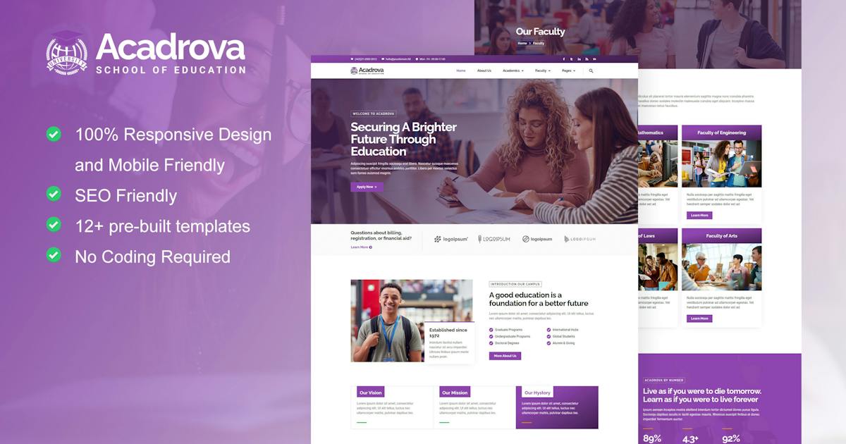 Acadrova – University & School Education Elementor Pro Template Kit