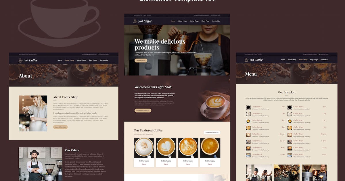 Justcoffee – CafÃ© e CafÃ© Elementor Template Kit
