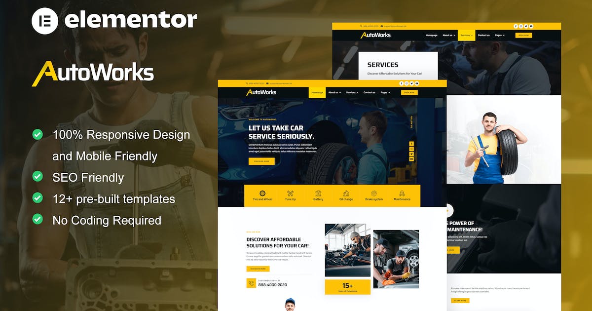 AutoWorks – Car Repair & Auto Services Elementor Template Kit