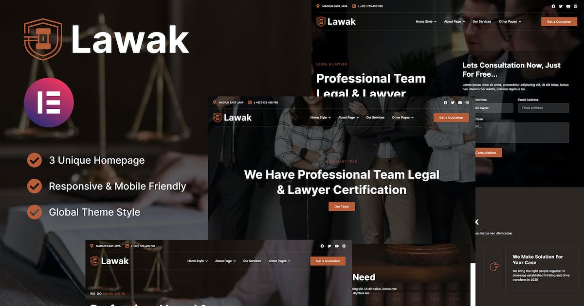 Lawak – Legal & Lawyer Services Elementor Template Kit