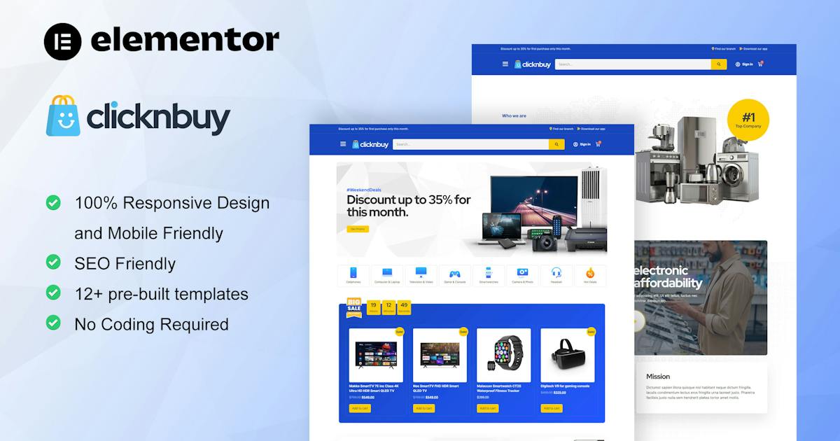 Clicknbuy – Woocommerce Electronic Store Elementor Template Kit