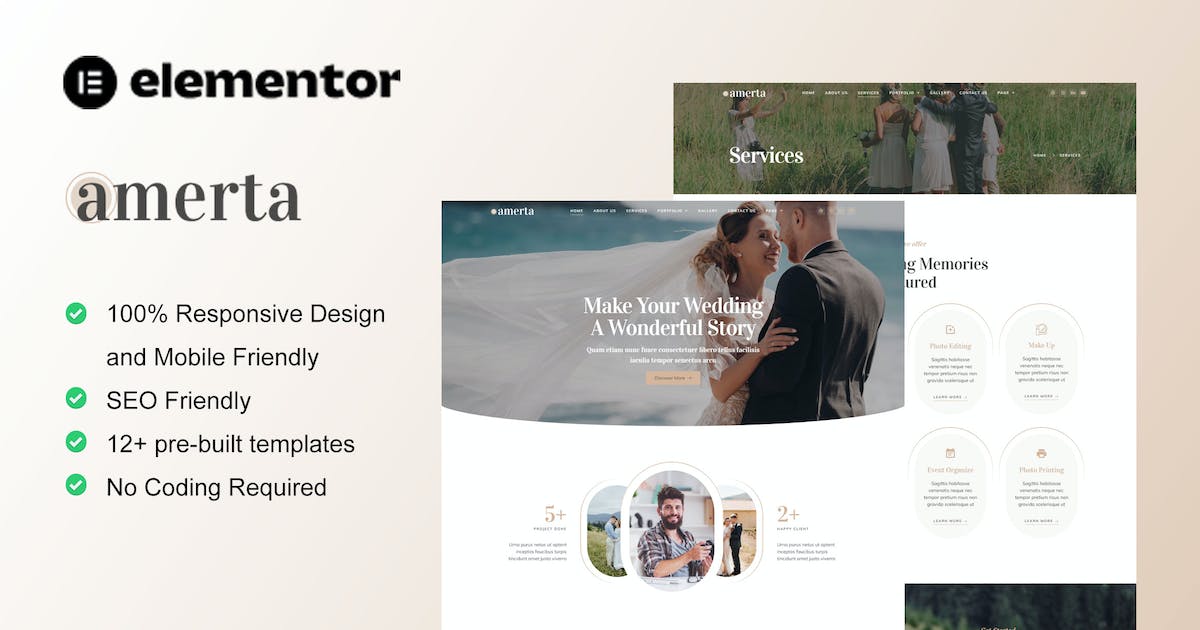 Amerta – Wedding Photography Service Elementor Template Kit