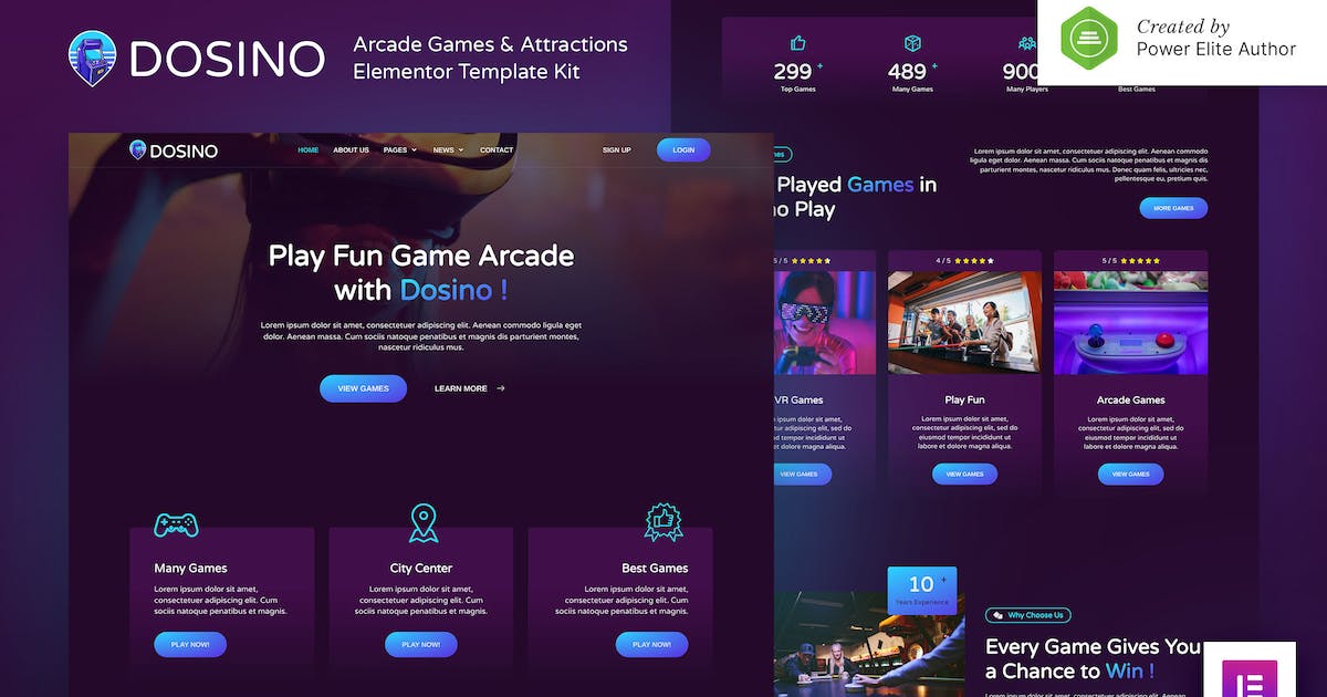 Dosino - Arcade Games & Attractions Elementor Template Kit