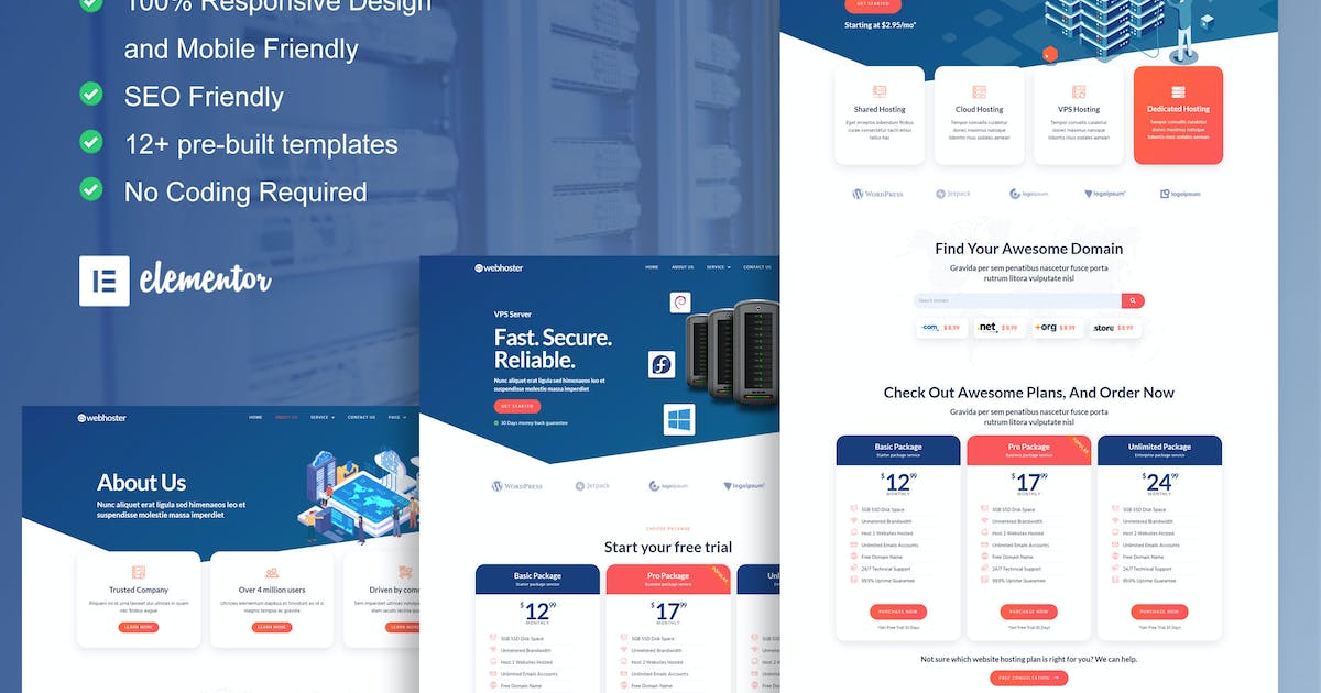 WebHoster – Web Hosting Service Elementor Template Kit