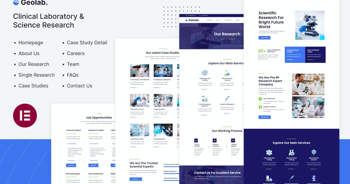 Geolab | Clinical Laboratory & Science Research Elementor Template Kit