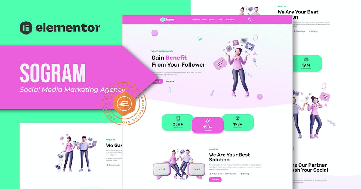 Sogram – Social Media Marketing Agency Elementor Template Kit