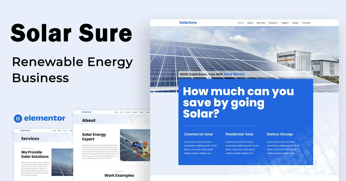 Solar Sure – Renewable Energy Business – Elementor Template Kit