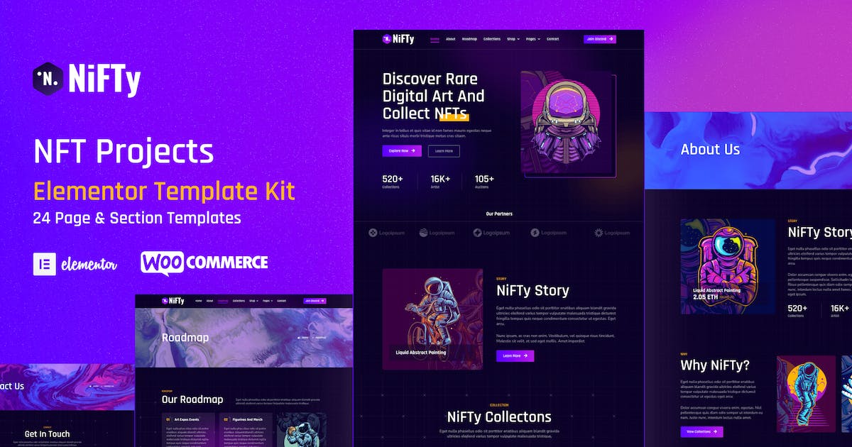 NiFTy – NFT Project & Portfolio WordPress Elementor Template Kit