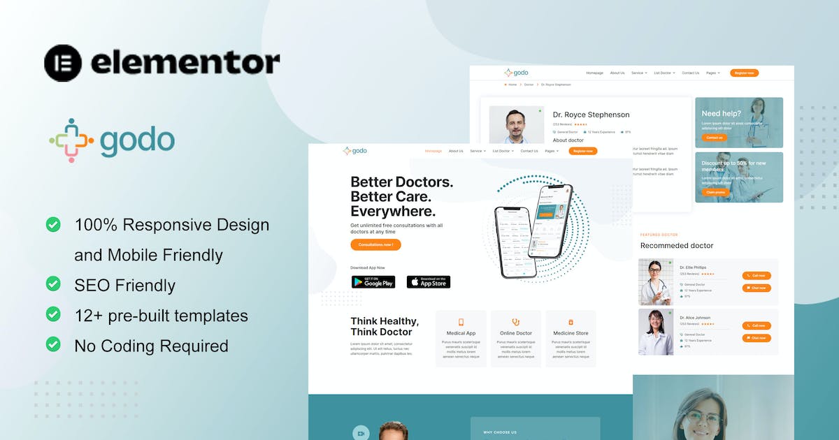 Godo – Doctor & Medical Saas Elementor Template Kit