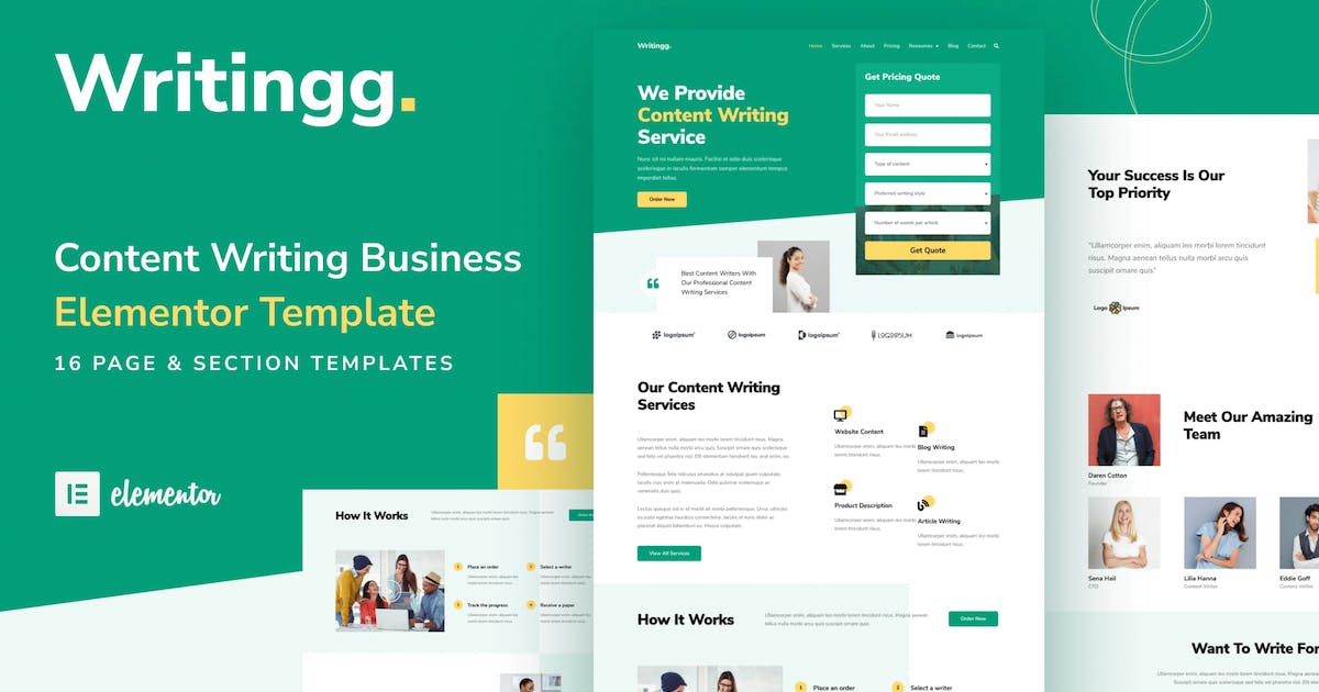 Writingg – Content Copywriting Services Elementor Template Kit
