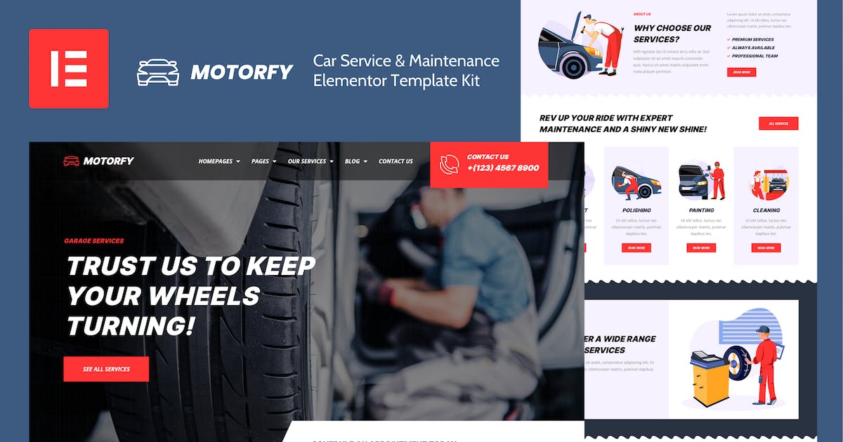 Motorfy – Car Service & Maintenance Elementor Pro Template Kit