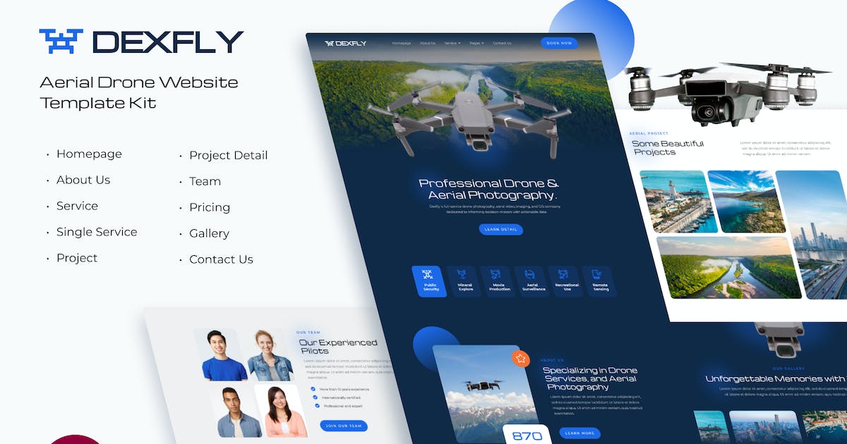 Dexfly | Drone & Aerial Photography Elementor Template Kit