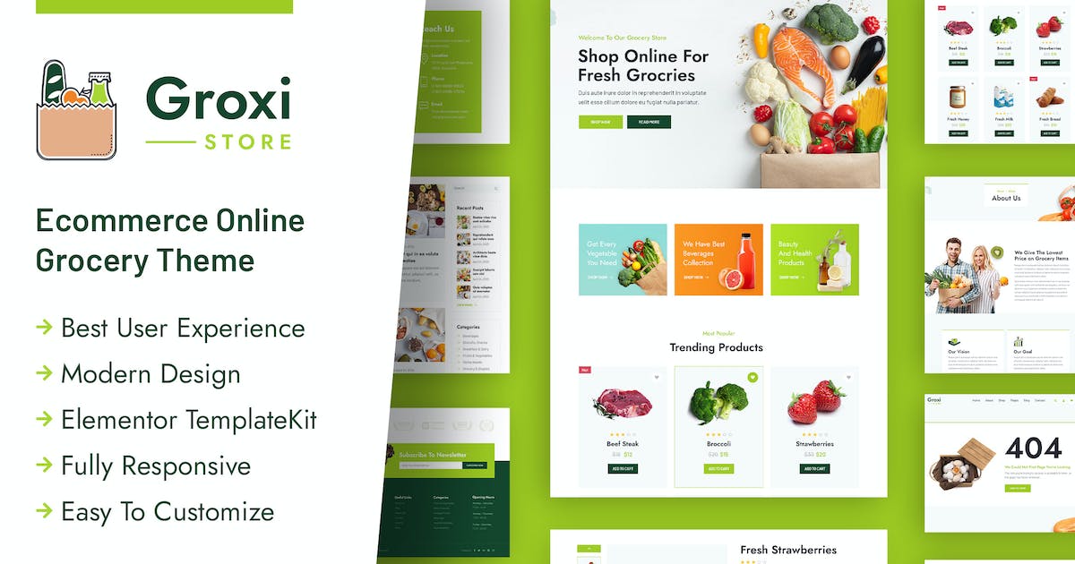 Groxi – Grocery Store Elementor Template Kit
