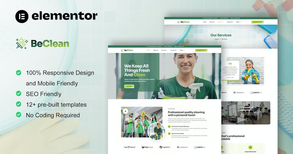 BeClean – Cleaning Service Company Elementor Template Kit