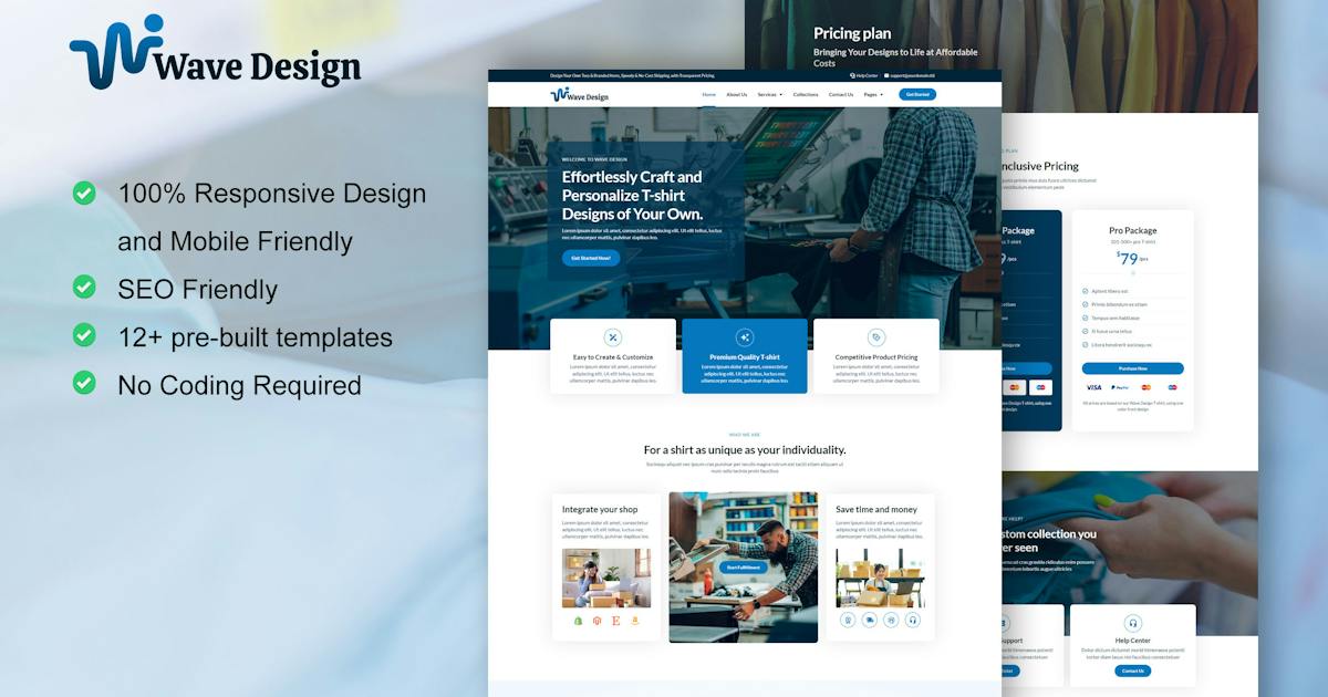 WaveDesign – T-Shirt Design & Printing Service Elementor Template Kit