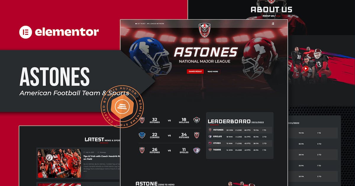 Astones – American Football Team & Sports Elementor Template Kit
