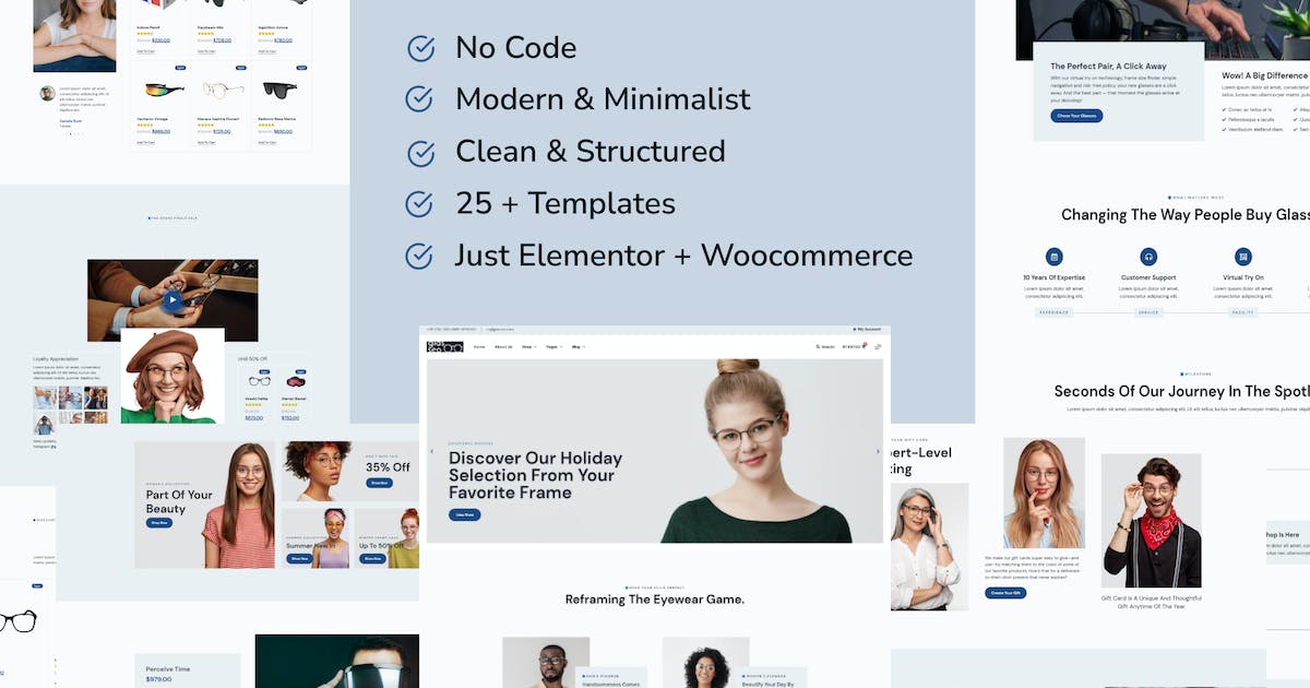 Glasseo – Eyewear Store Elementor Pro Template Kit