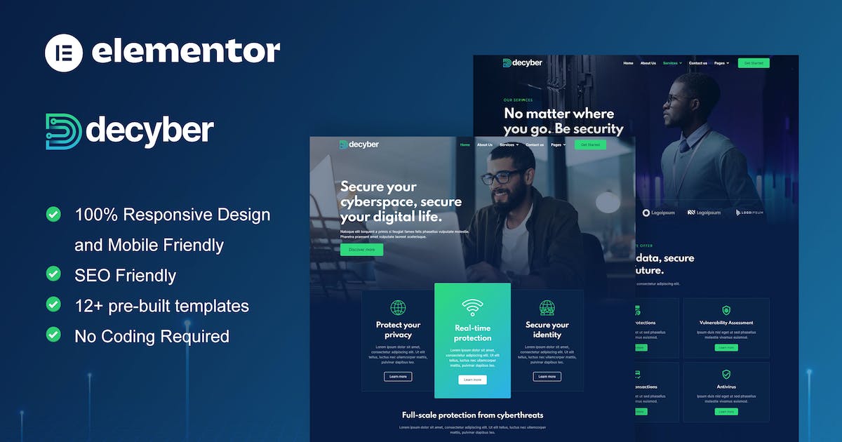 Decyber – Cyber Security Services Elementor Template Kit