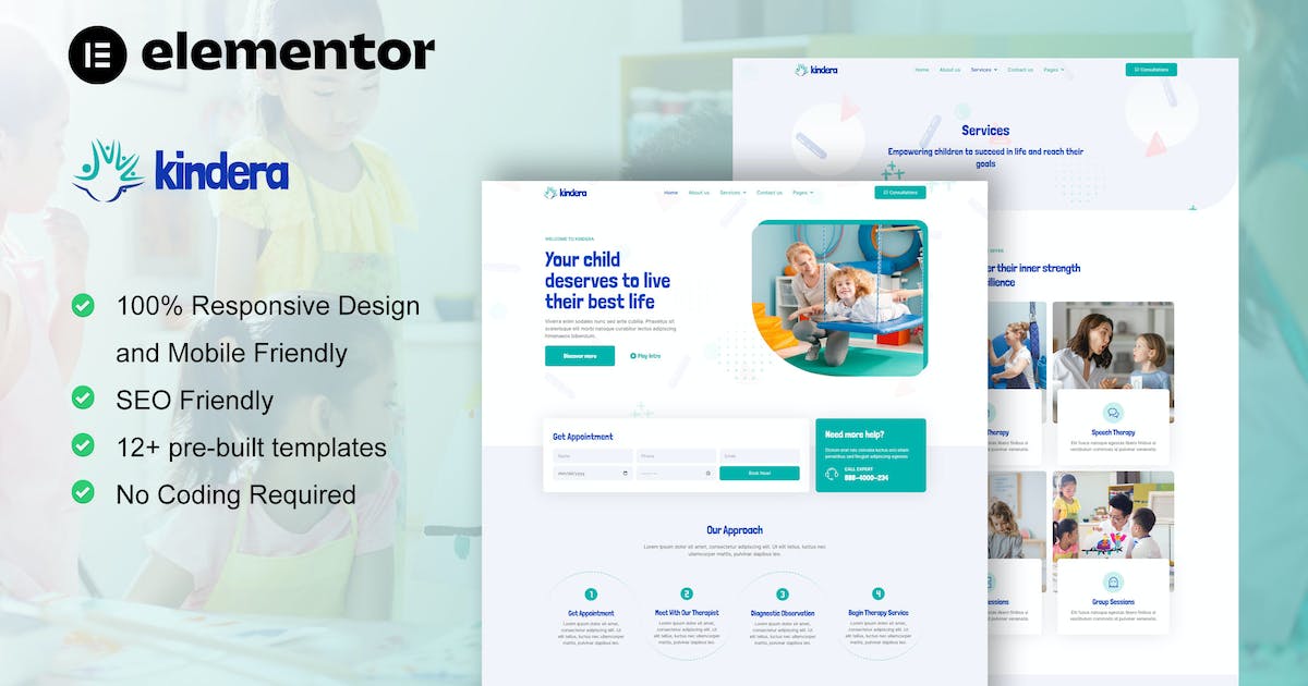 Kindera – Child Therapist & Psychologist Service Elementor Template Kit