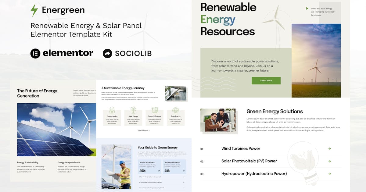 Energreen – Renewable Energy & Solar Panel Elementor Template Kit