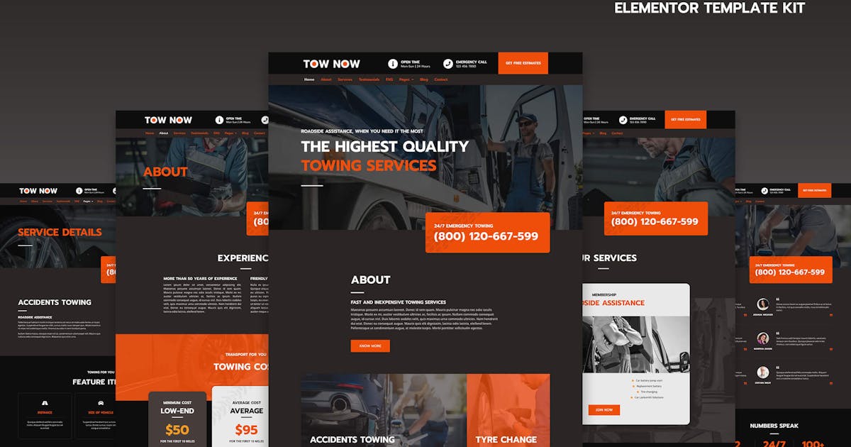 Tow Now – Towing Services Elementor Template Kit