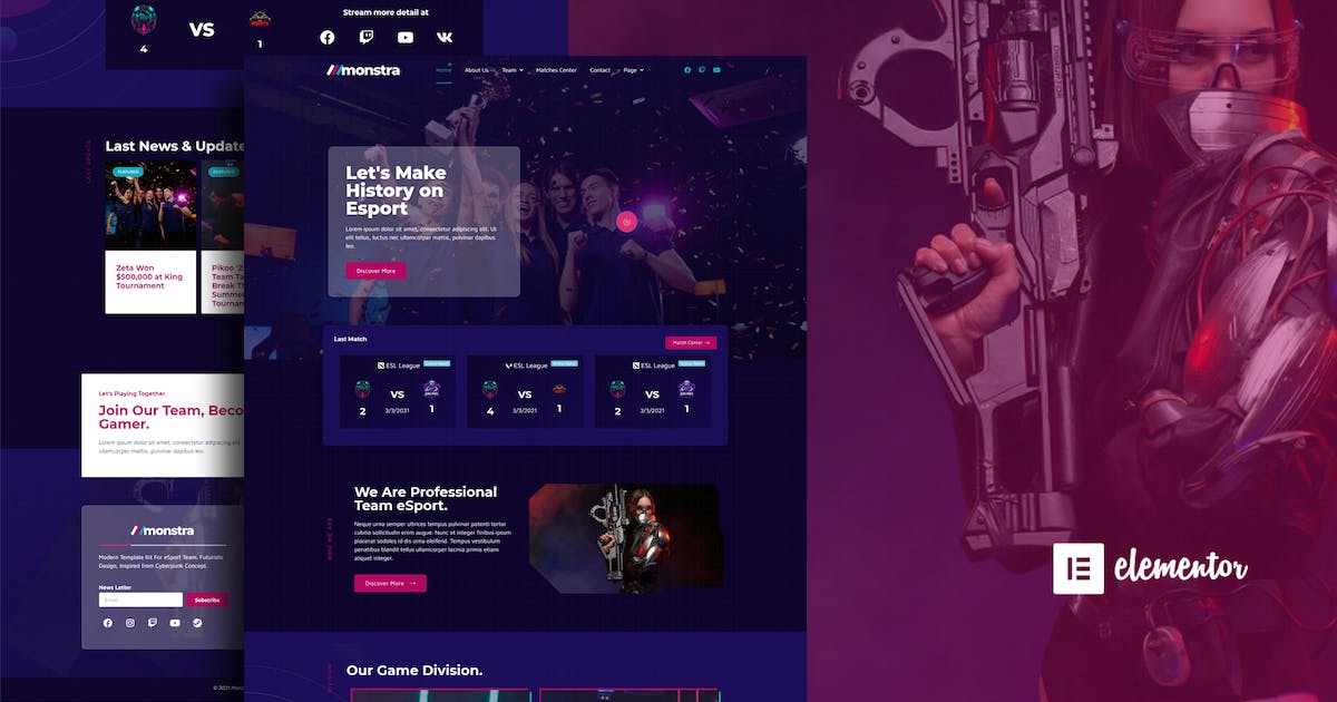 Monstra – Esports & Gaming Elementor Template Kit