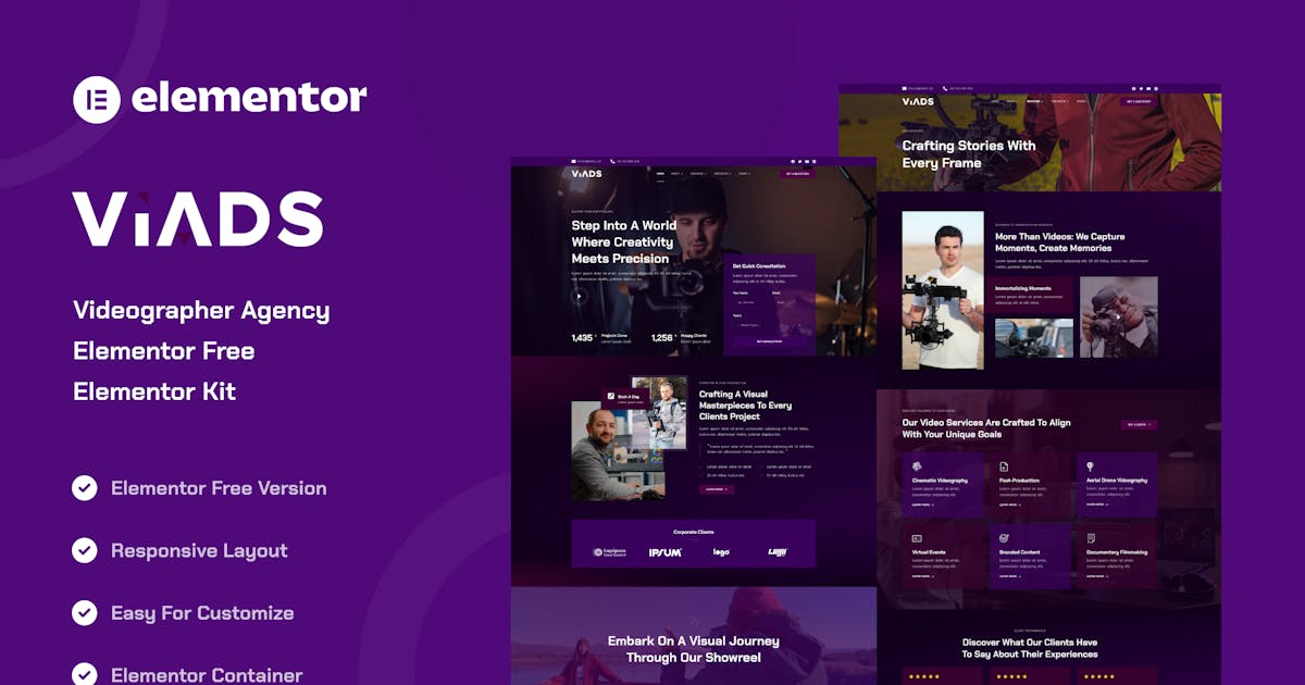Viads – Videographer Agency Elementor Template Kit