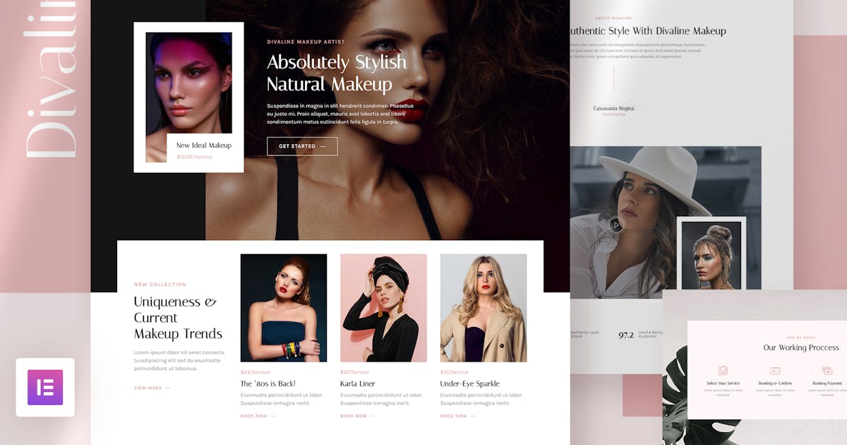 Divaline - Makeup Artist, Model & Beauty Elementor Template Kit