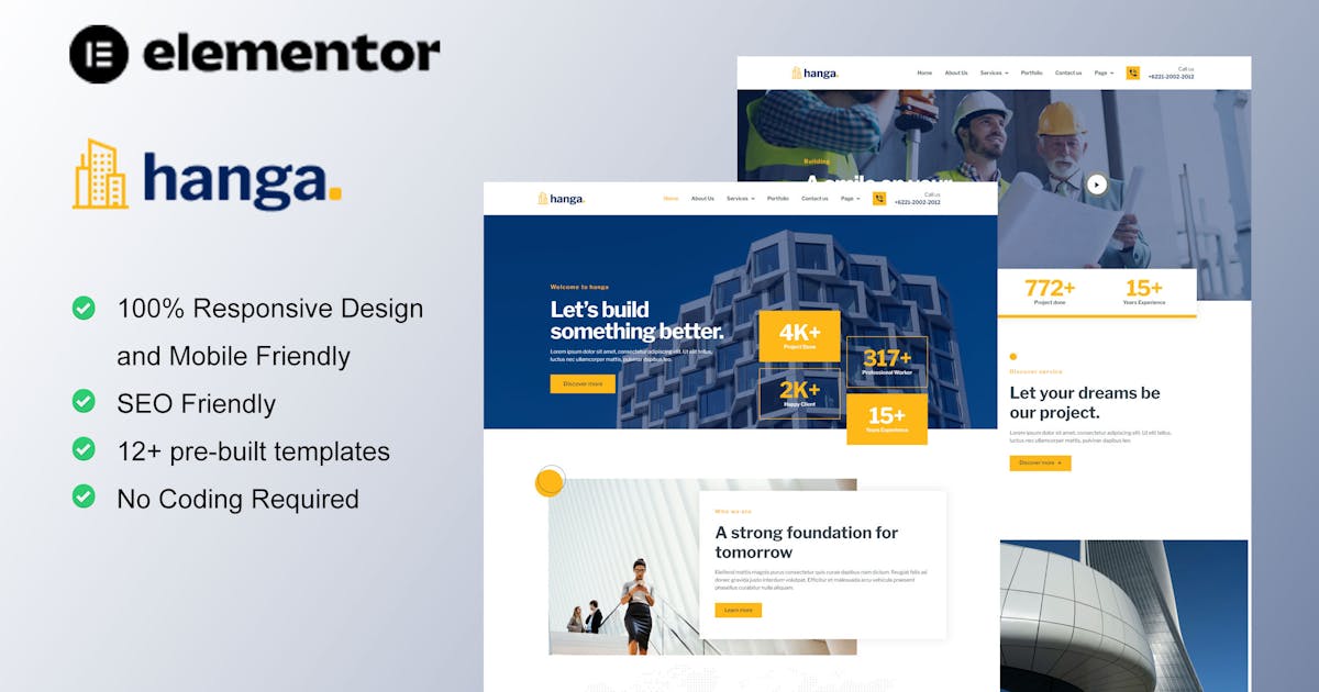 Hanga – Construction & Building Elementor Template Kit