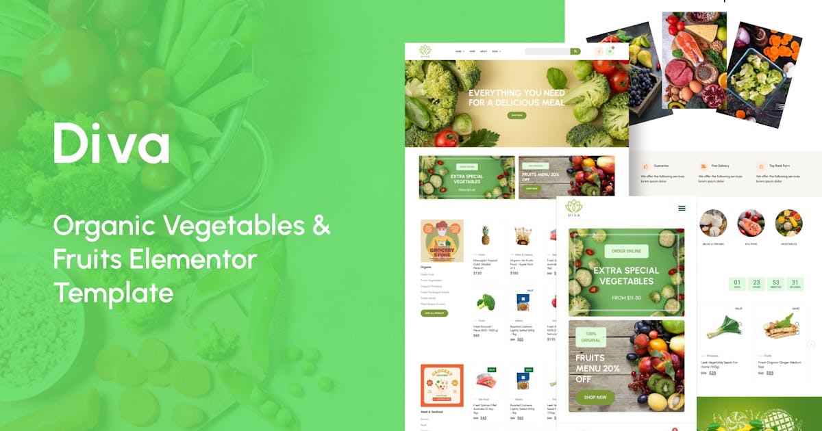 Diva – Organic Vegetables & Fruits Elementor Template Kit