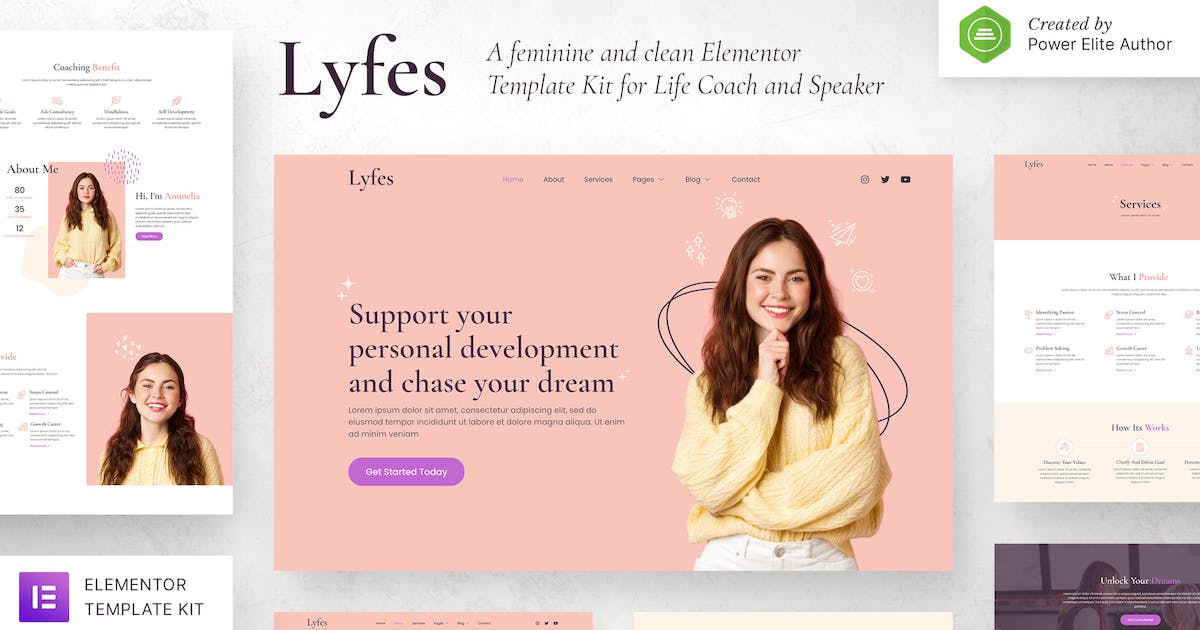 Lyfes - Feminine Life Coach & Speaker Elementor Template Kit