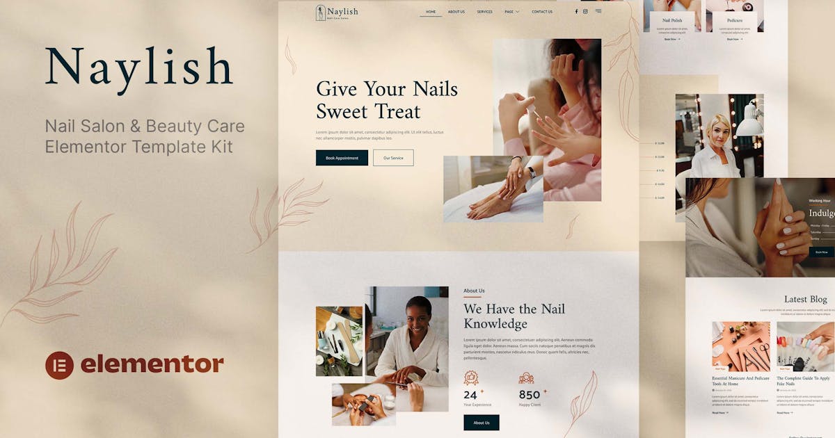 Naylish - Nail Salon & Beauty Care Elementor Template Kit