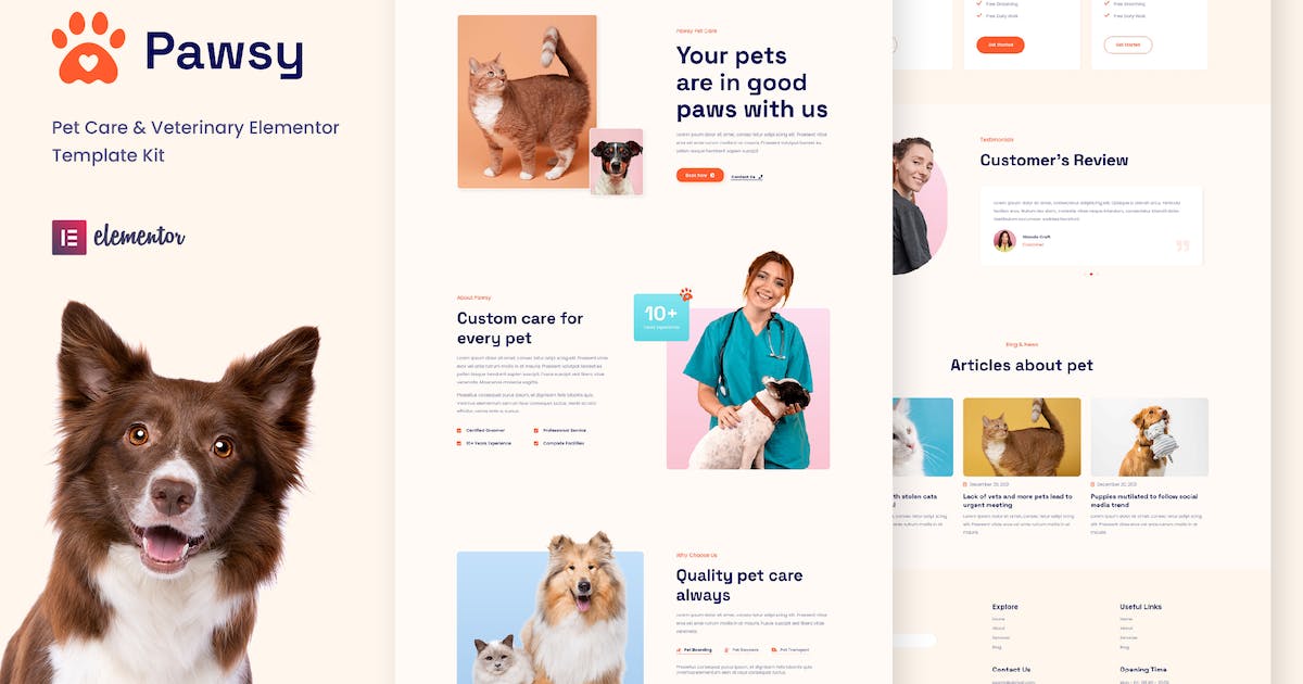 Pawsy – Pet Care & Veterinary Elementor Template Kit