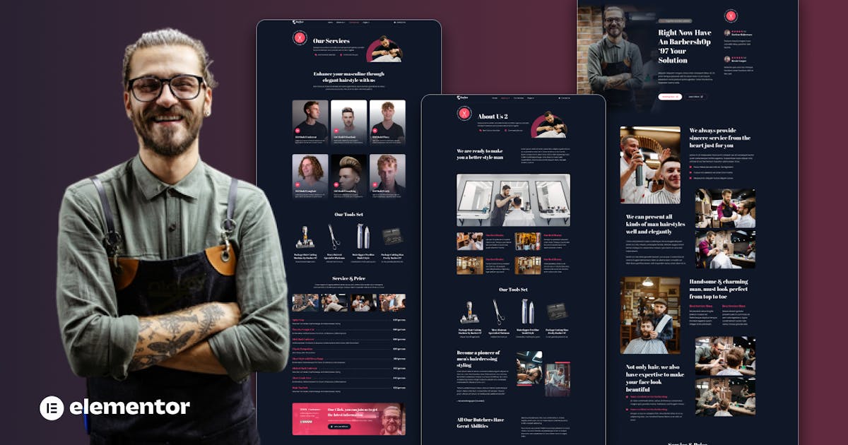 Barber 1997 – Barbershop Elementor Template Kits