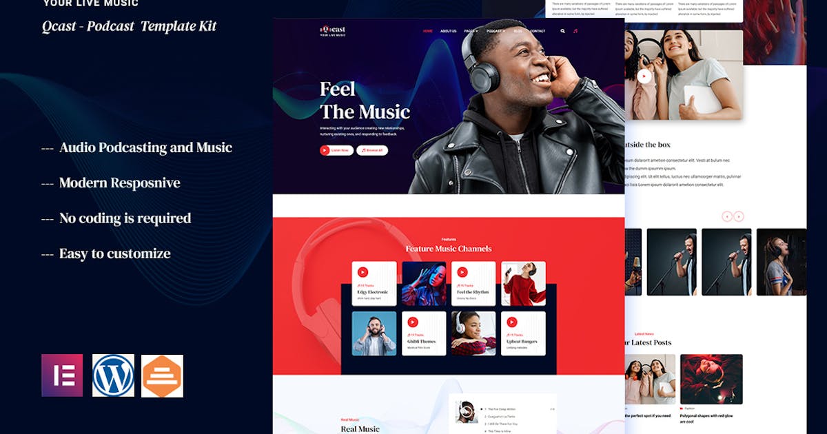 Qcast – Podcast & Music Elementor Template Kit