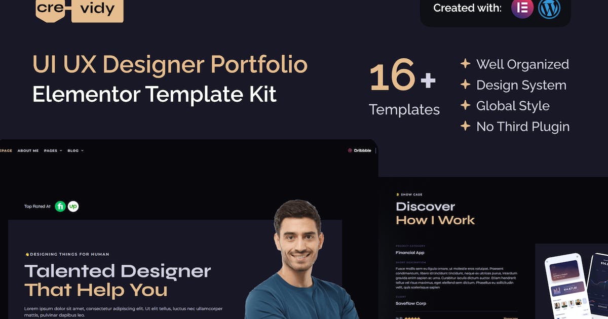 Crevidy – UI UX Designer Portfolio Elementor Template Kit